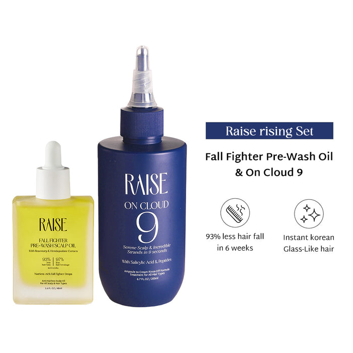 Raise Viral Korean Nourish & Shine Combo | 93% Less Hair Fall & Instant Korean Glass like Shine | Pre-Wash Oil & On Cloud 9 Treatment