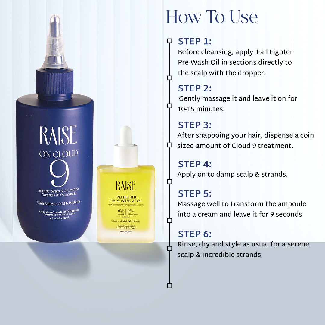 Raise Viral Korean Nourish & Shine Combo | 93% Less Hair Fall & Instant Korean Glass like Shine | Pre-Wash Oil & On Cloud 9 Treatment