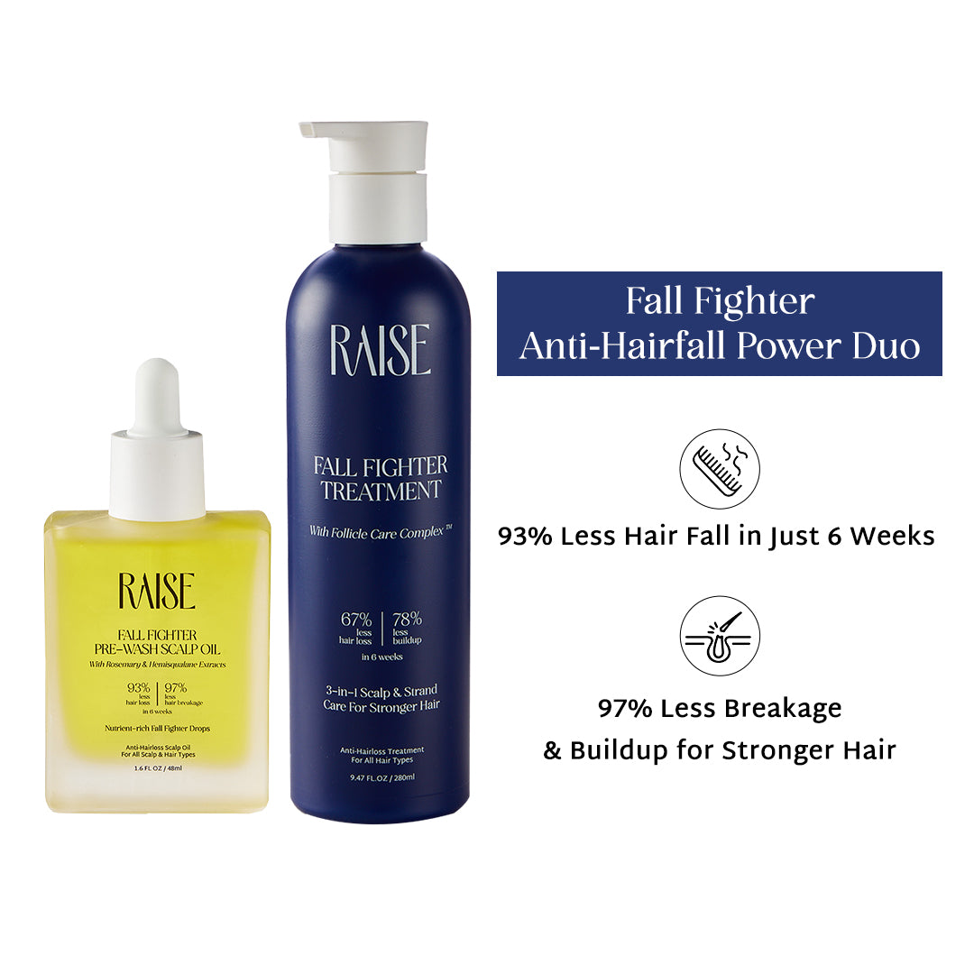 Fall Fighter Anti-Hairfall Power Duo | Fall Fighter Pre-Wash Scalp Oil (48ml) + Fall Fighter Treatment (280m)