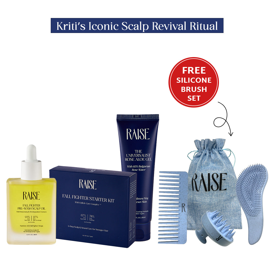 Kriti’s Iconic Scalp Revival Ritual | Pre-Wash Scalp Oil (48ml) + Starter Kit (30 ml each) + Rose & Aloe Gel (85ml)
