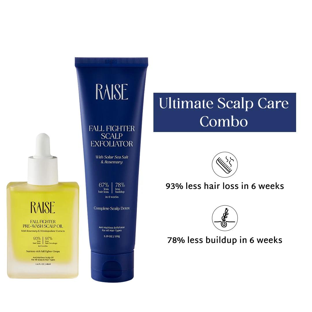 Raise Ultimate Scalp Care Combo| Pre-Wash Scalp Oil & Scalp Exfoliator | Nutrient Rich Silicone Free Oil | Scalp Detox Scrub